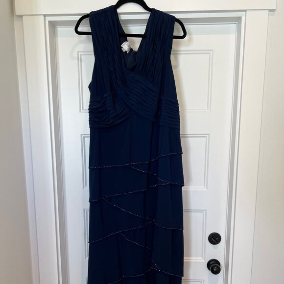 PATRA Navy Jersey Sleeveless Tiered Beaded Formal Evening Gown, Size 24W - Picture 3 of 12